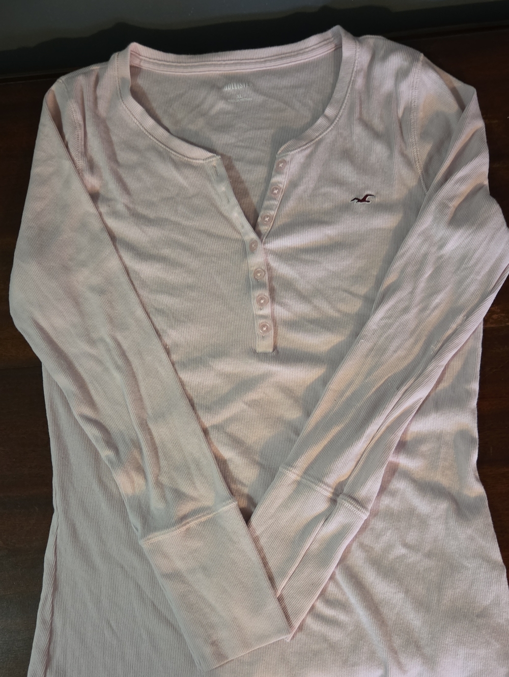 Hollister Pale Pink Ribbed Henley Long Sleeve Top Euc Size XL